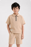 Textured Zip-Neck Boxy Polo Set