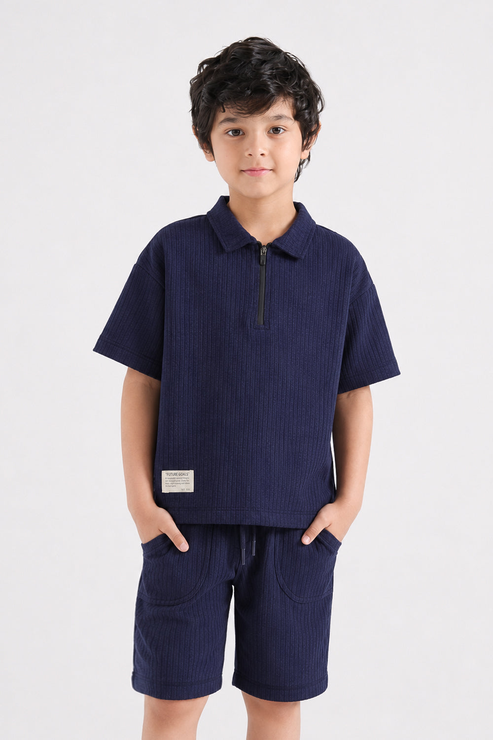 Textured Zip-Neck Boxy POLO SET