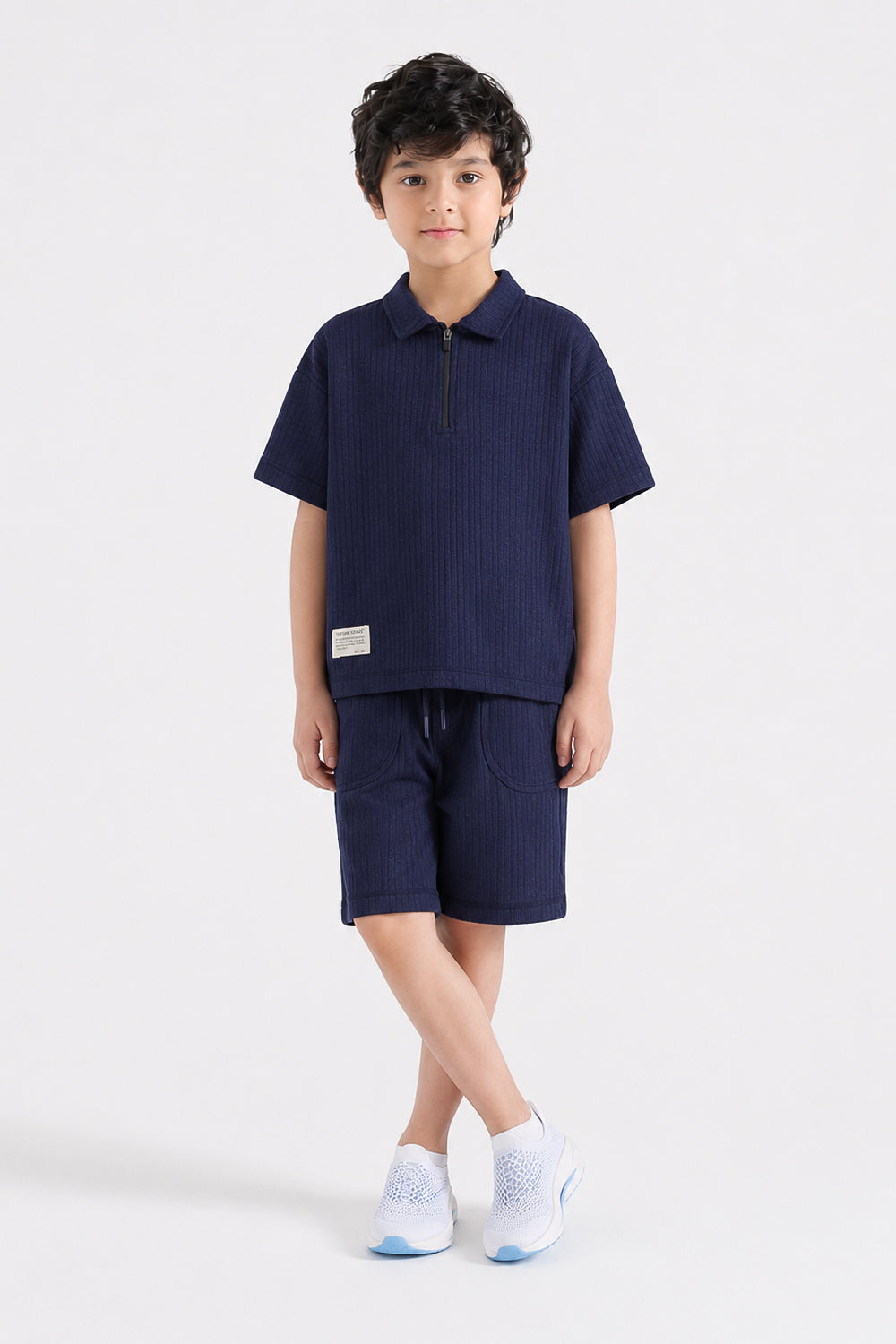 Textured Zip-Neck Boxy POLO SET