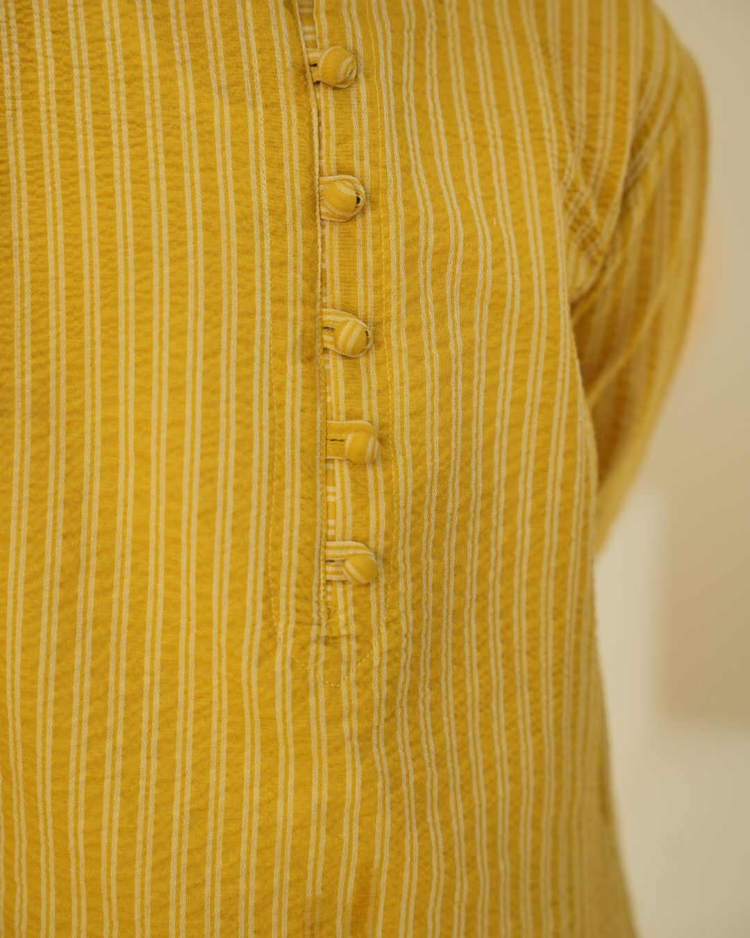 Boys' Mustard Striped Kurta