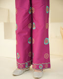 Girls' Purple Floral Embroidered Suit