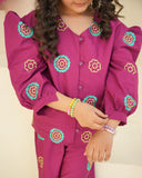 Girls' Purple Floral Embroidered Suit