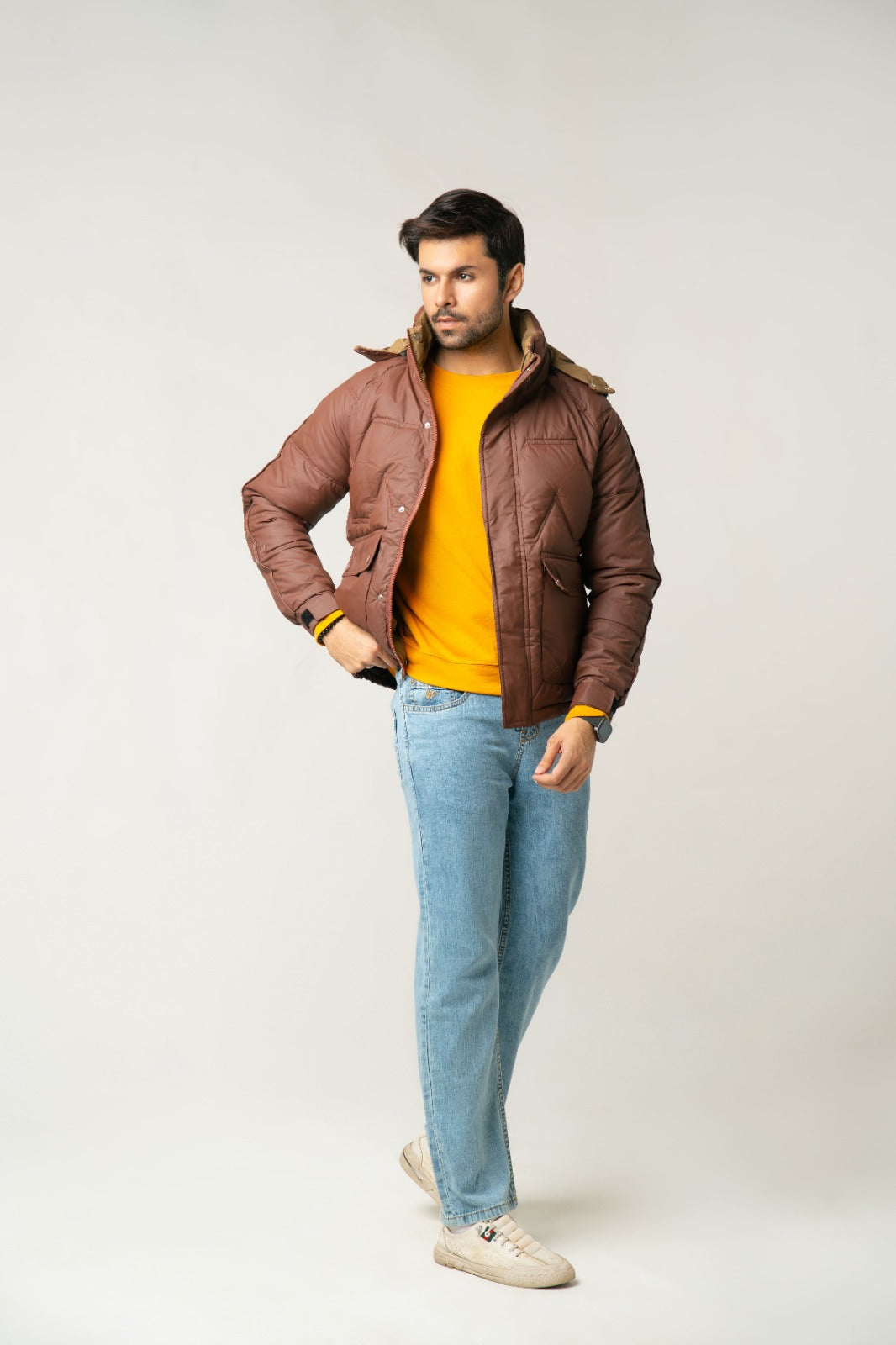 Brown Contrast Puffer Jacket