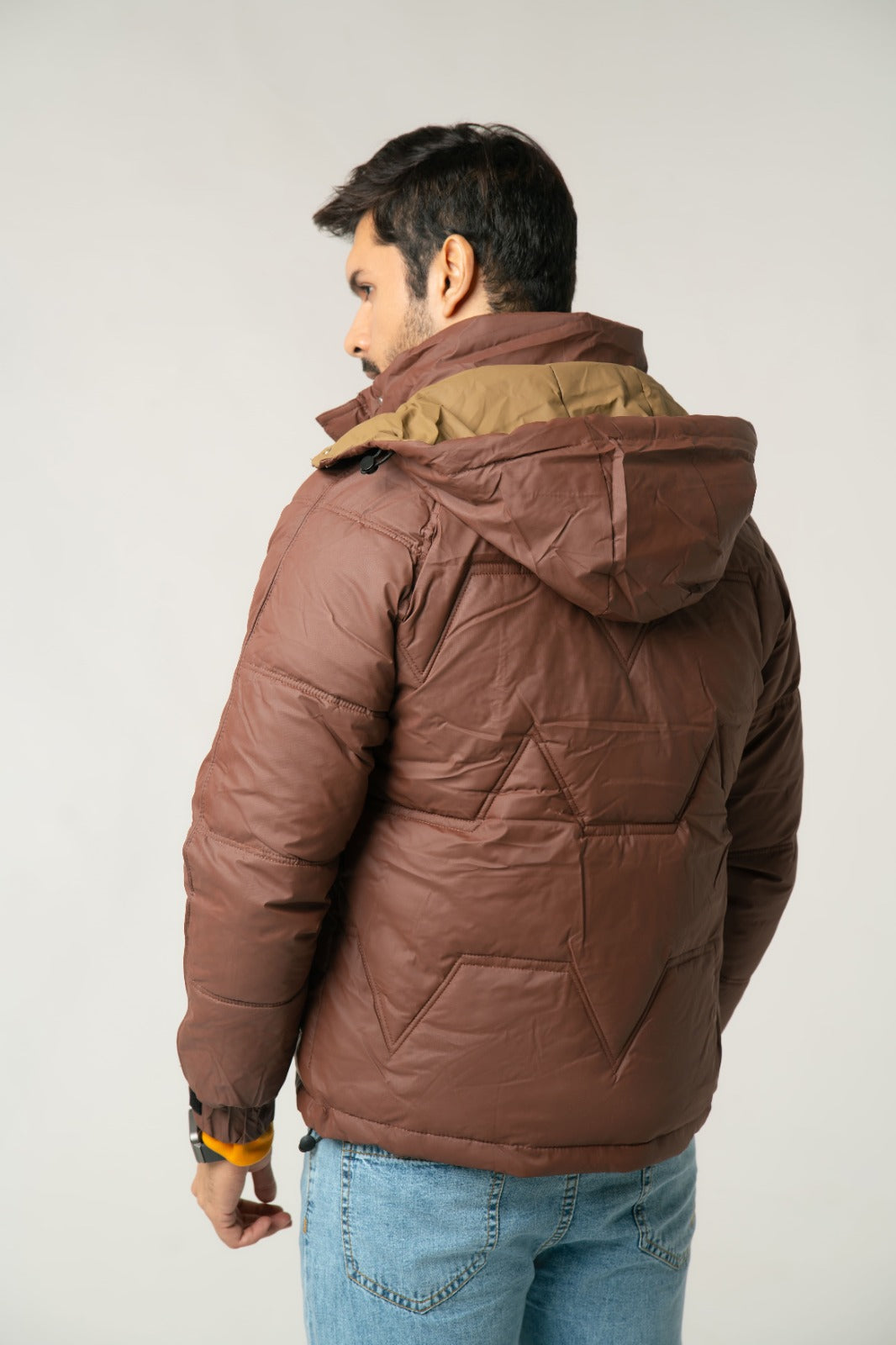 Brown Contrast Puffer Jacket