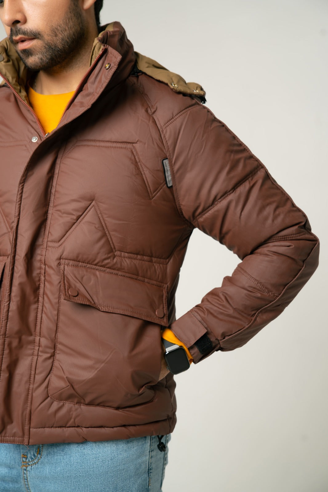 Brown Contrast Puffer Jacket