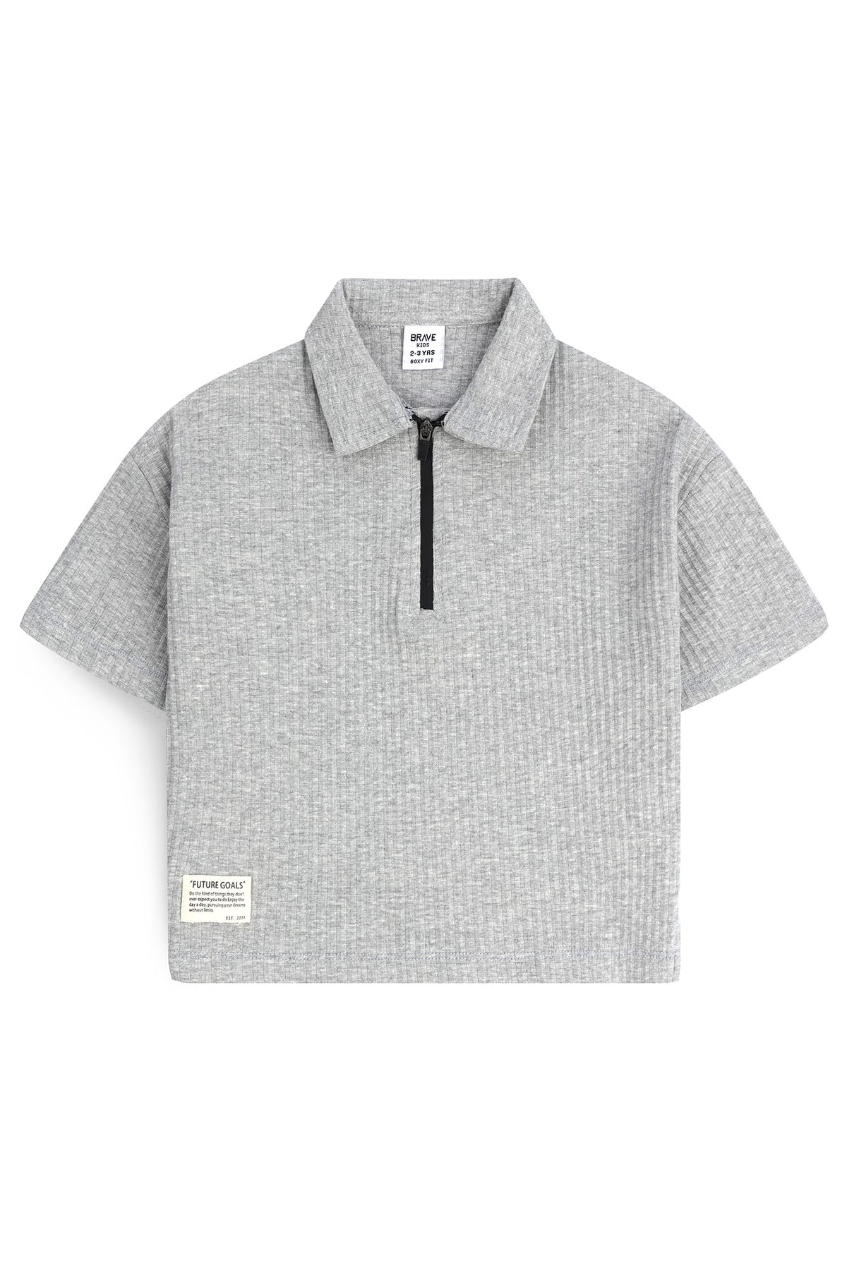 Boys' Textured Zip-Neck Boxy Polo