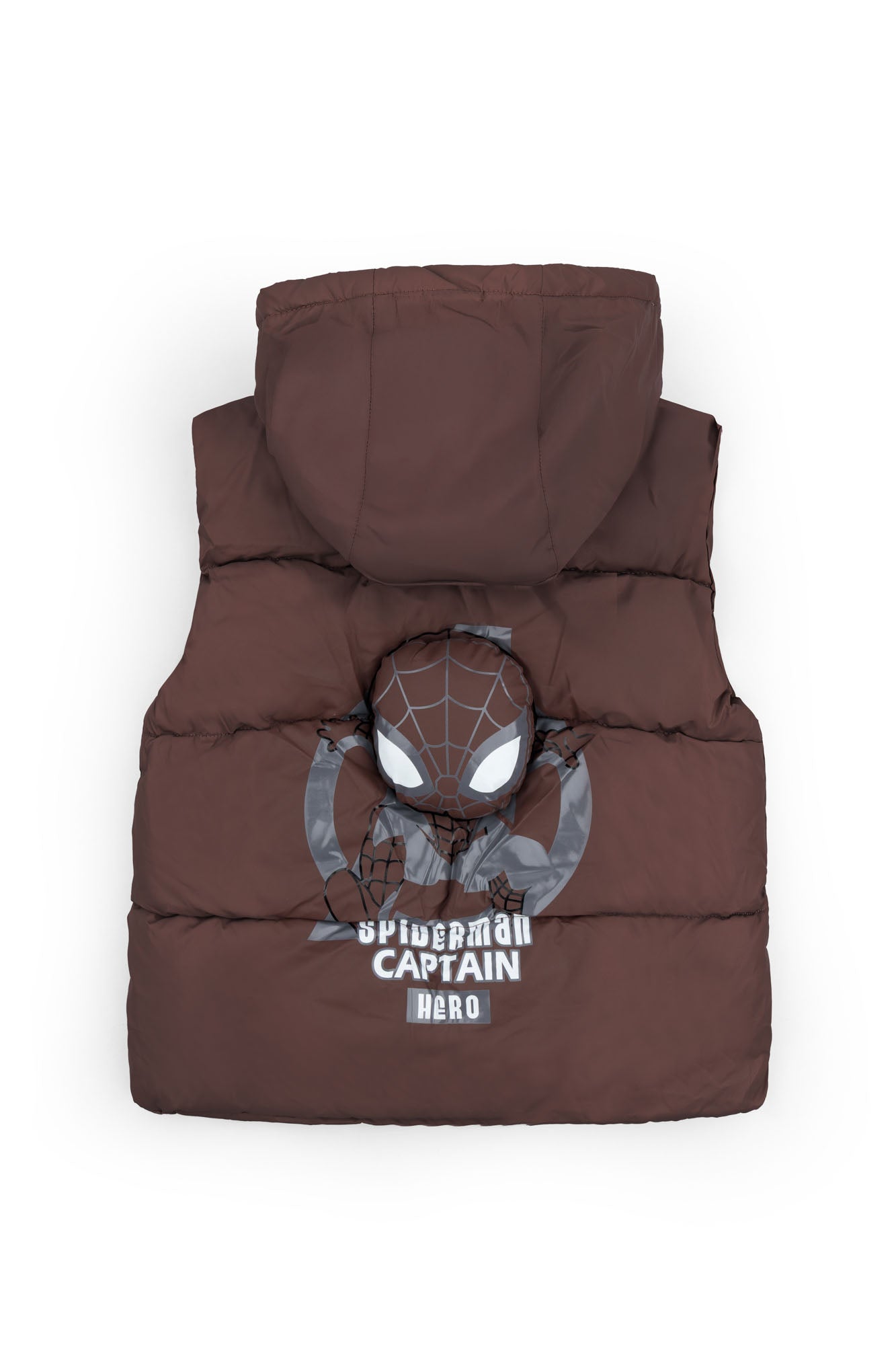 Brown Spiderman Sleeveless Puffer Jacket