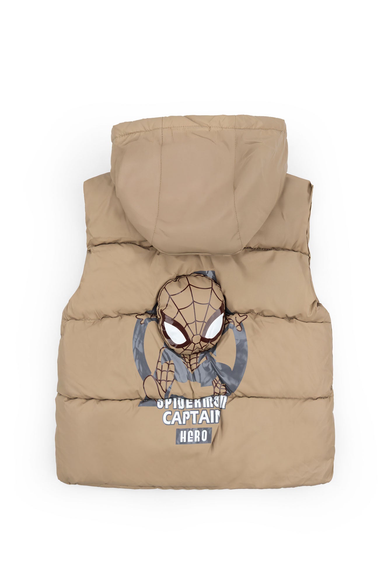 Beige Spiderman Sleeveless Puffer Jacket