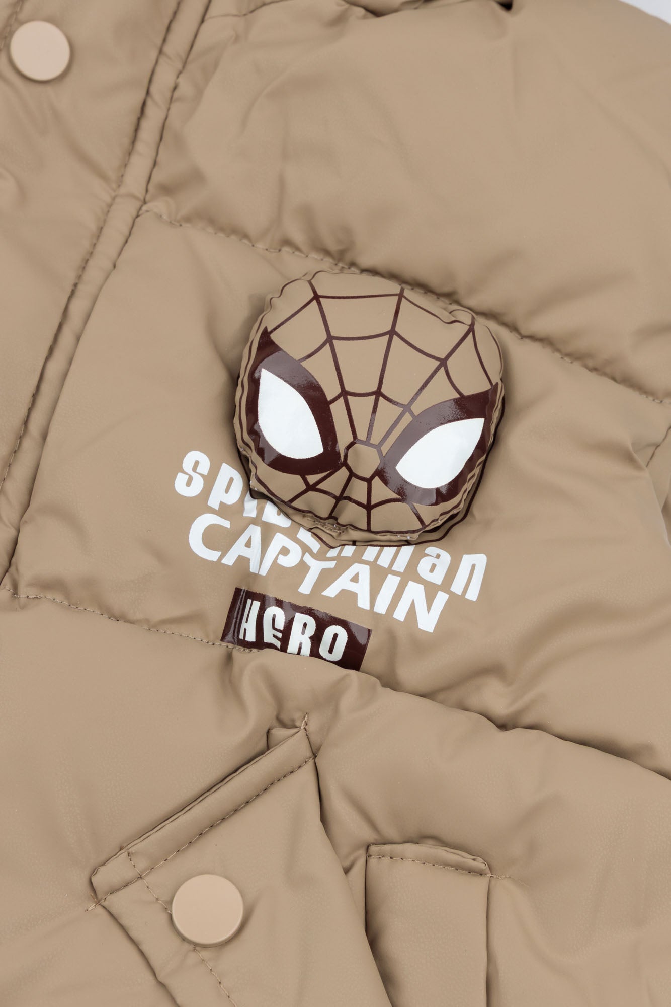 Beige Spiderman Sleeveless Puffer Jacket