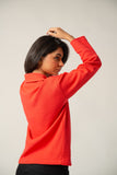 The Women's Red Ribbed Knit Collared Top
