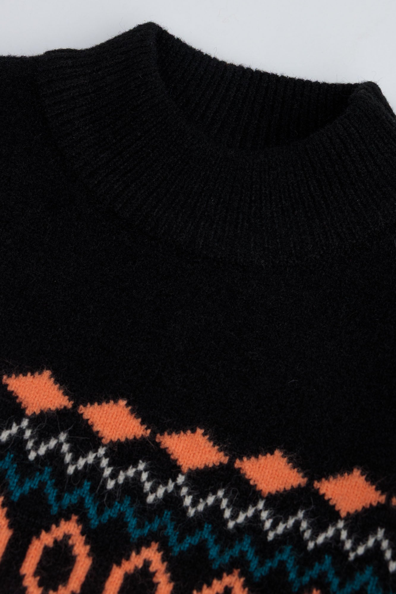 Black Fair Isle Mock Neck Sweater