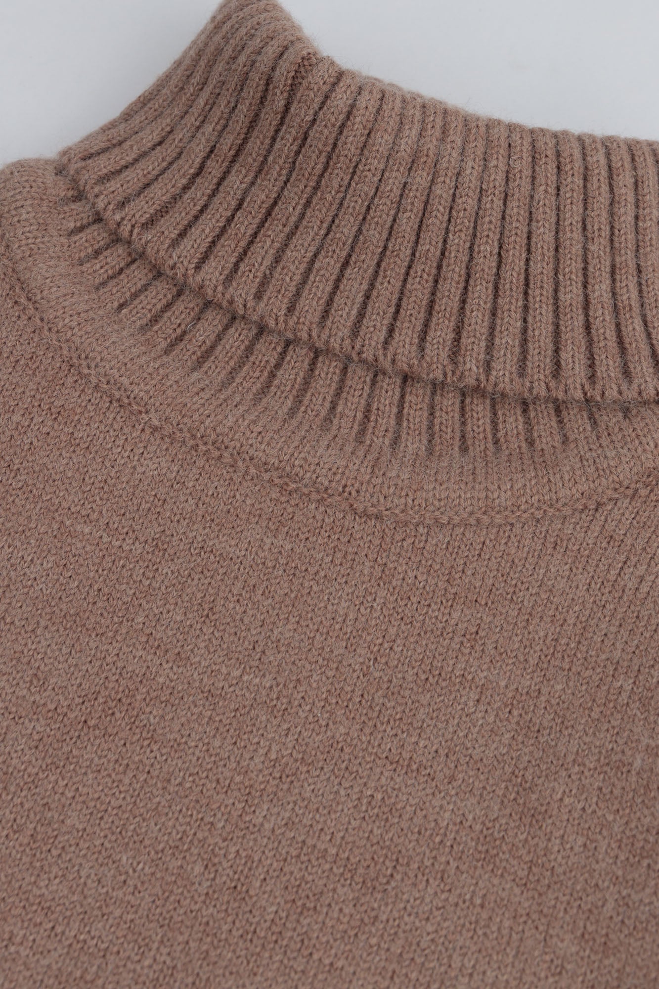 Warm Tan Roll Neck Knit Sweater