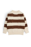 Cream & Brown Striped Cable Knit Mock Neck Sweater