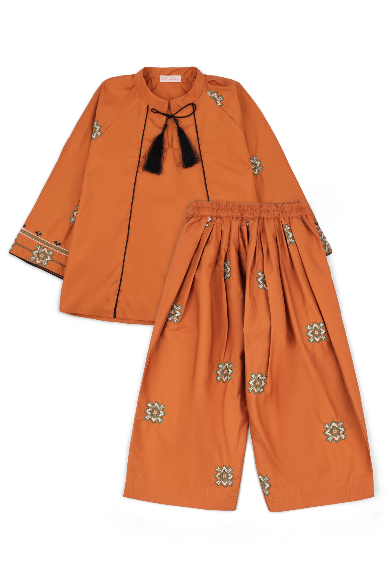 Girls' Rust Embroidered Tassel Set