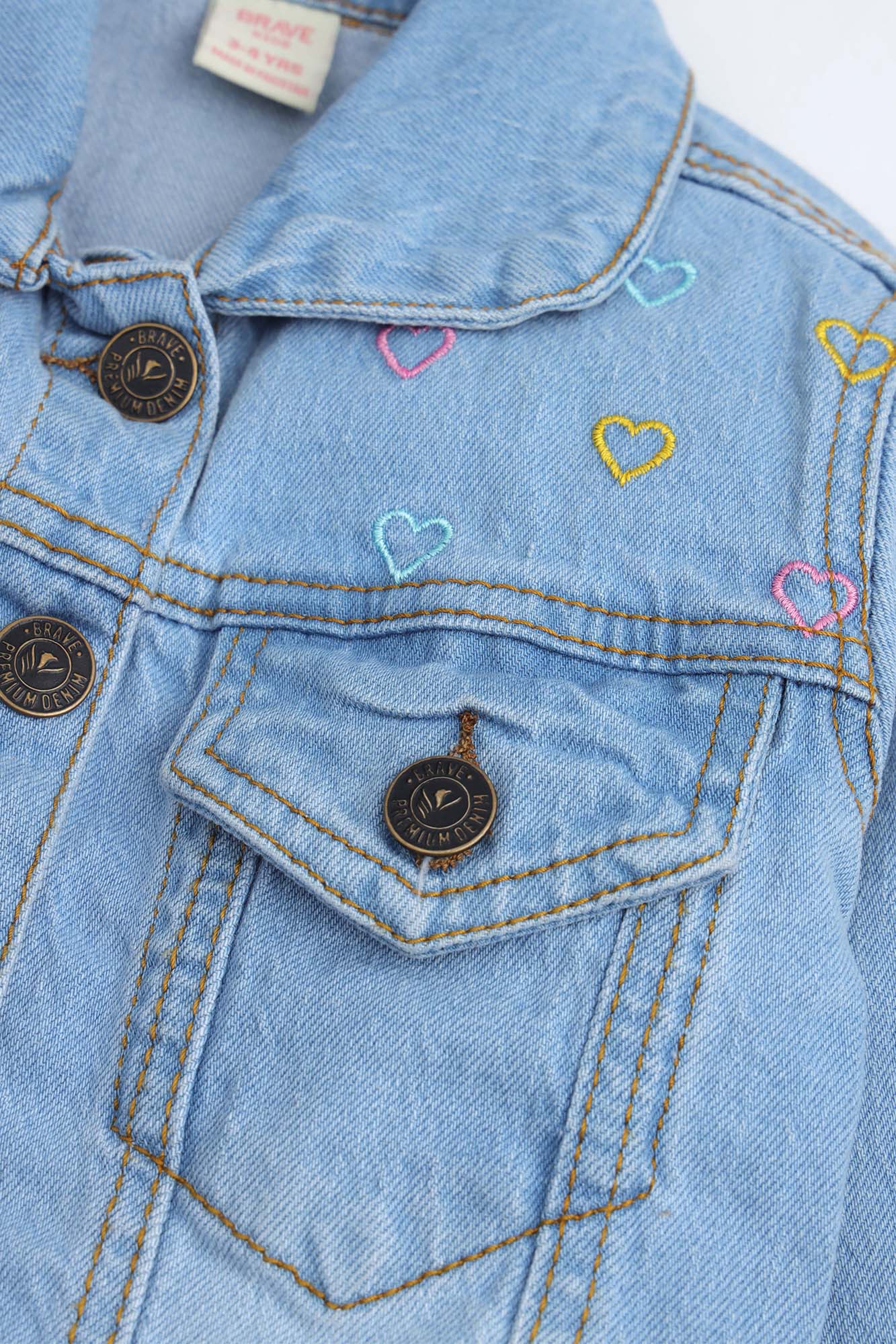 Heart Embroidered Denim Jacket