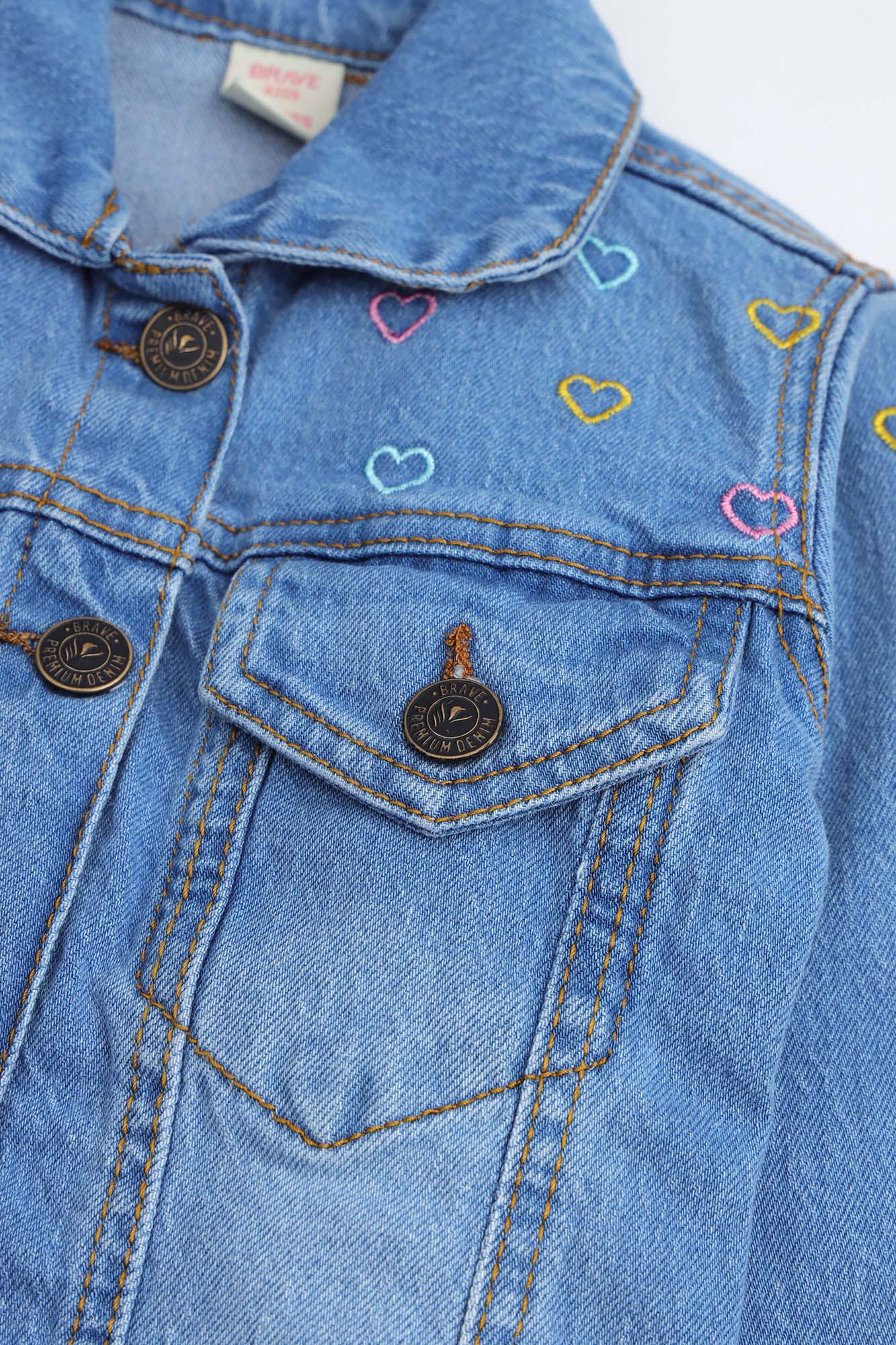 Heart Embroidered Denim Jacket