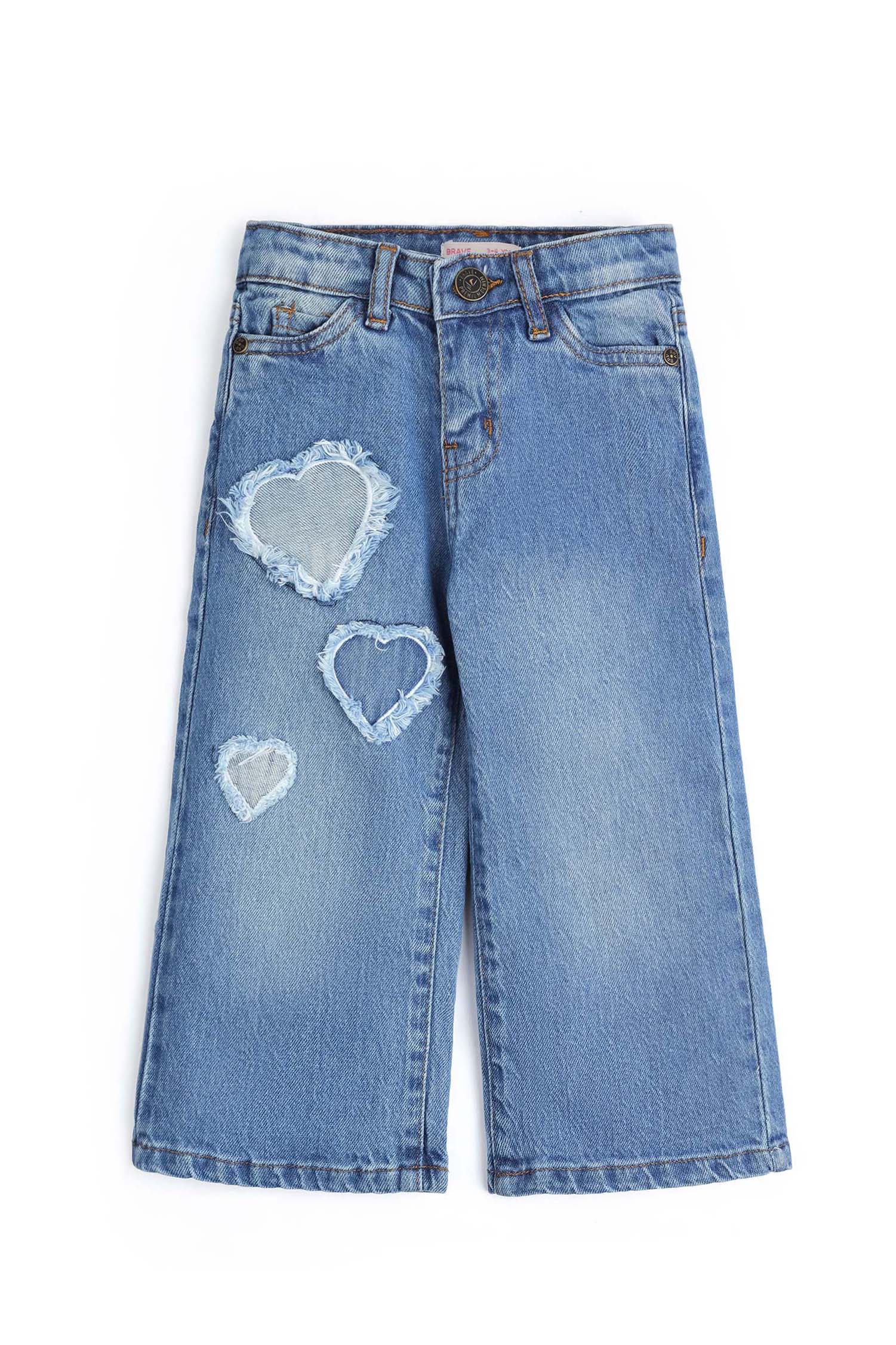 Girls  Wide-Leg Heart Patch Denim