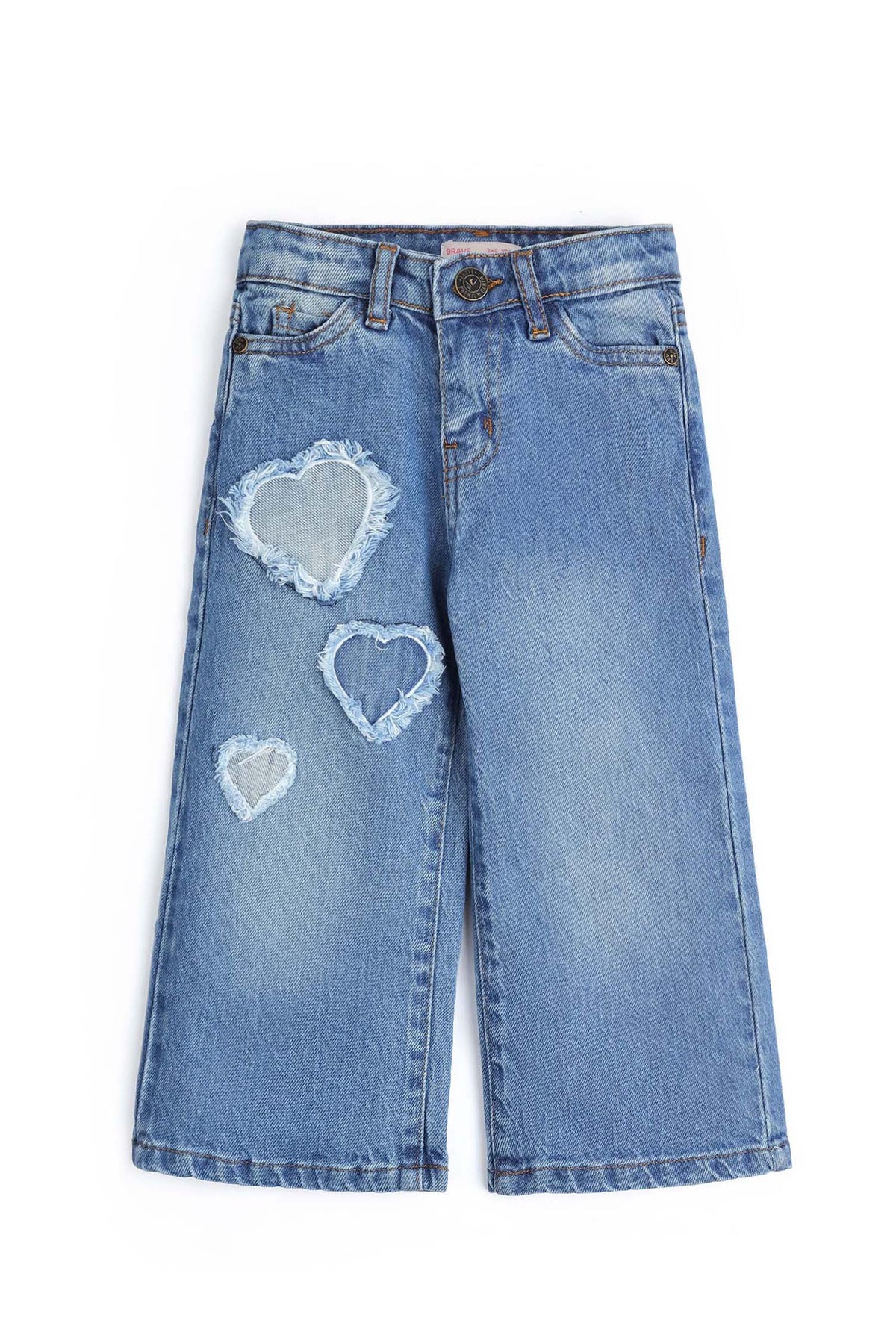 Girls  Wide-Leg Heart Patch Denim