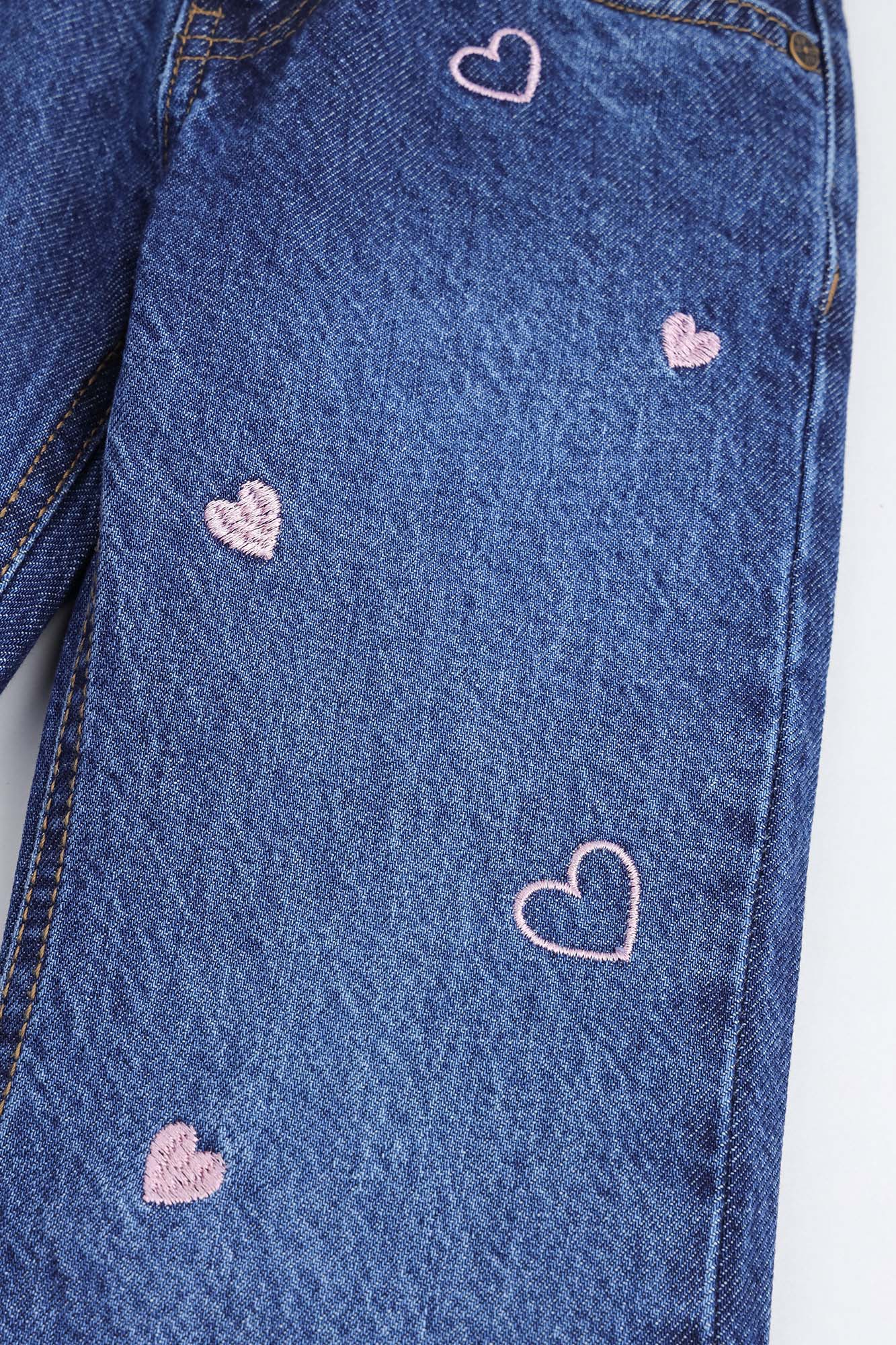 Girls Wide-Leg Heart Embroidered Denim