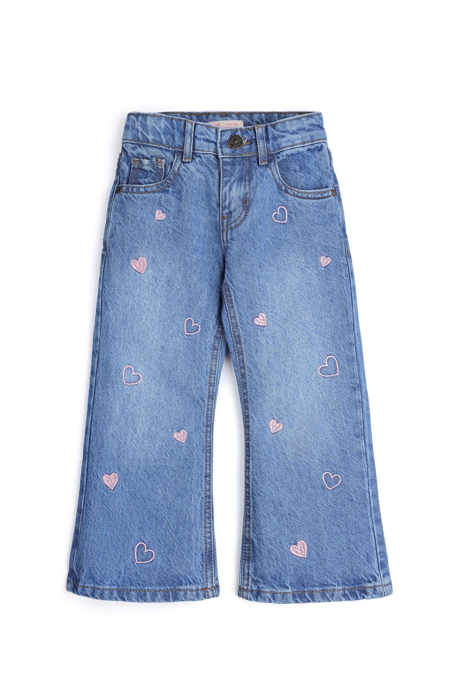 Girls Wide-Leg Heart Embroidered Denim