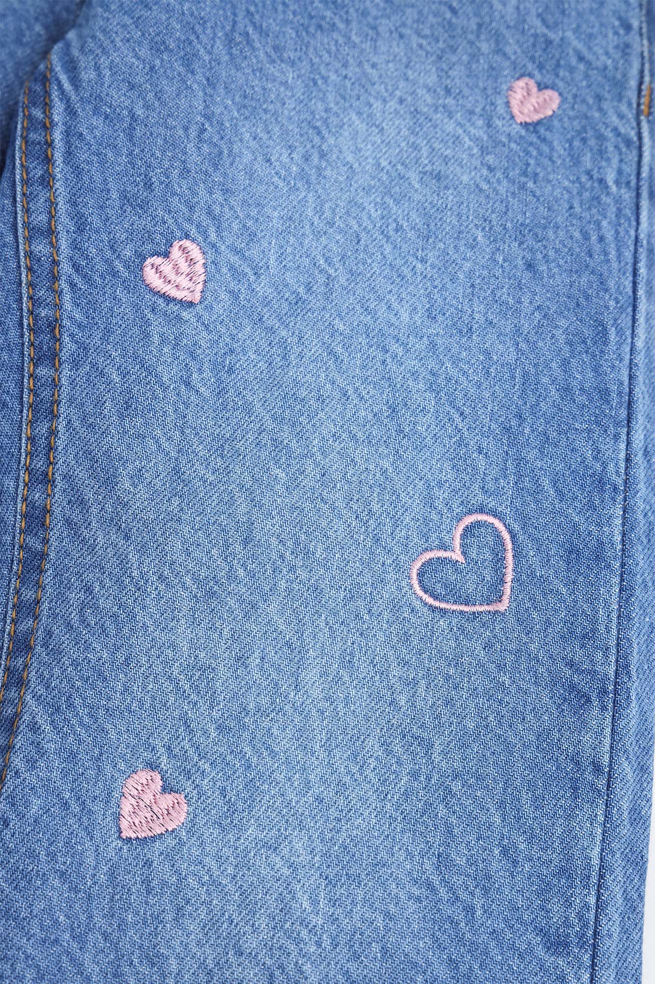 Girls Wide-Leg Heart Embroidered Denim