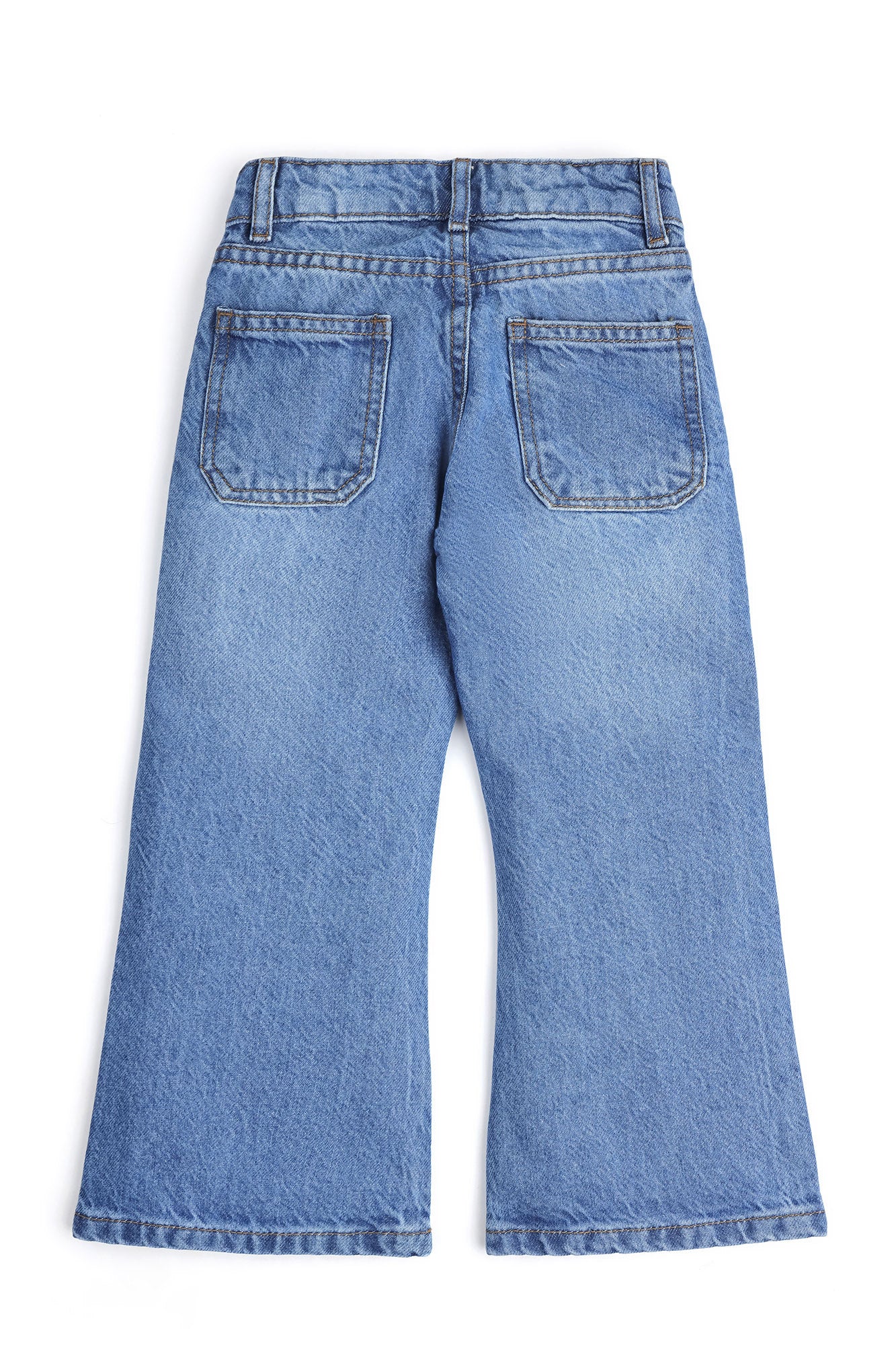 Girls Wide-Leg Heart Embroidered Denim