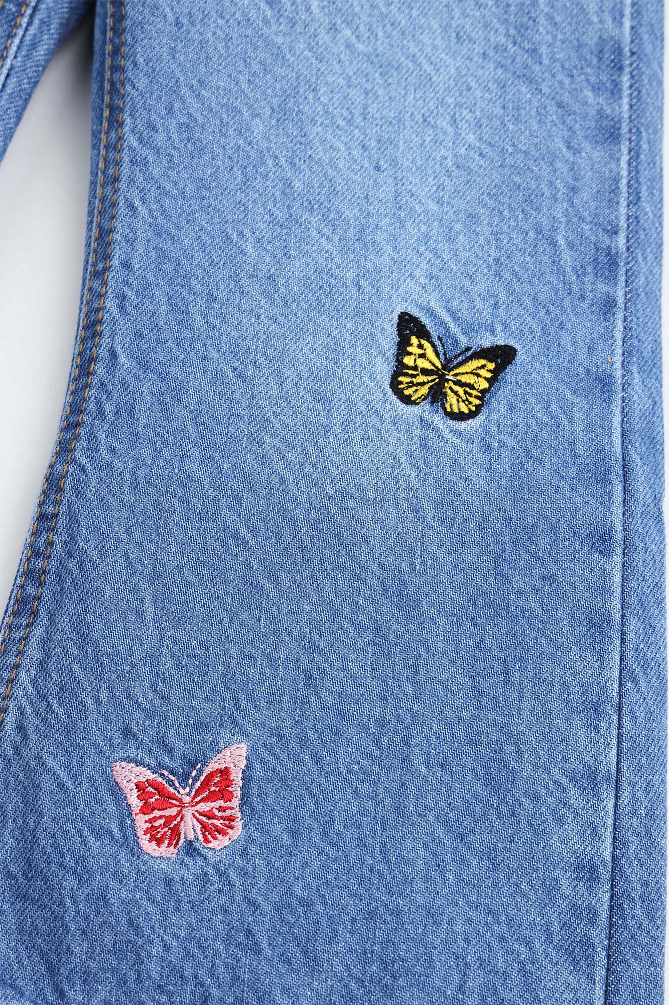 Girls Butterfly Embroidered Wide-Leg Denim