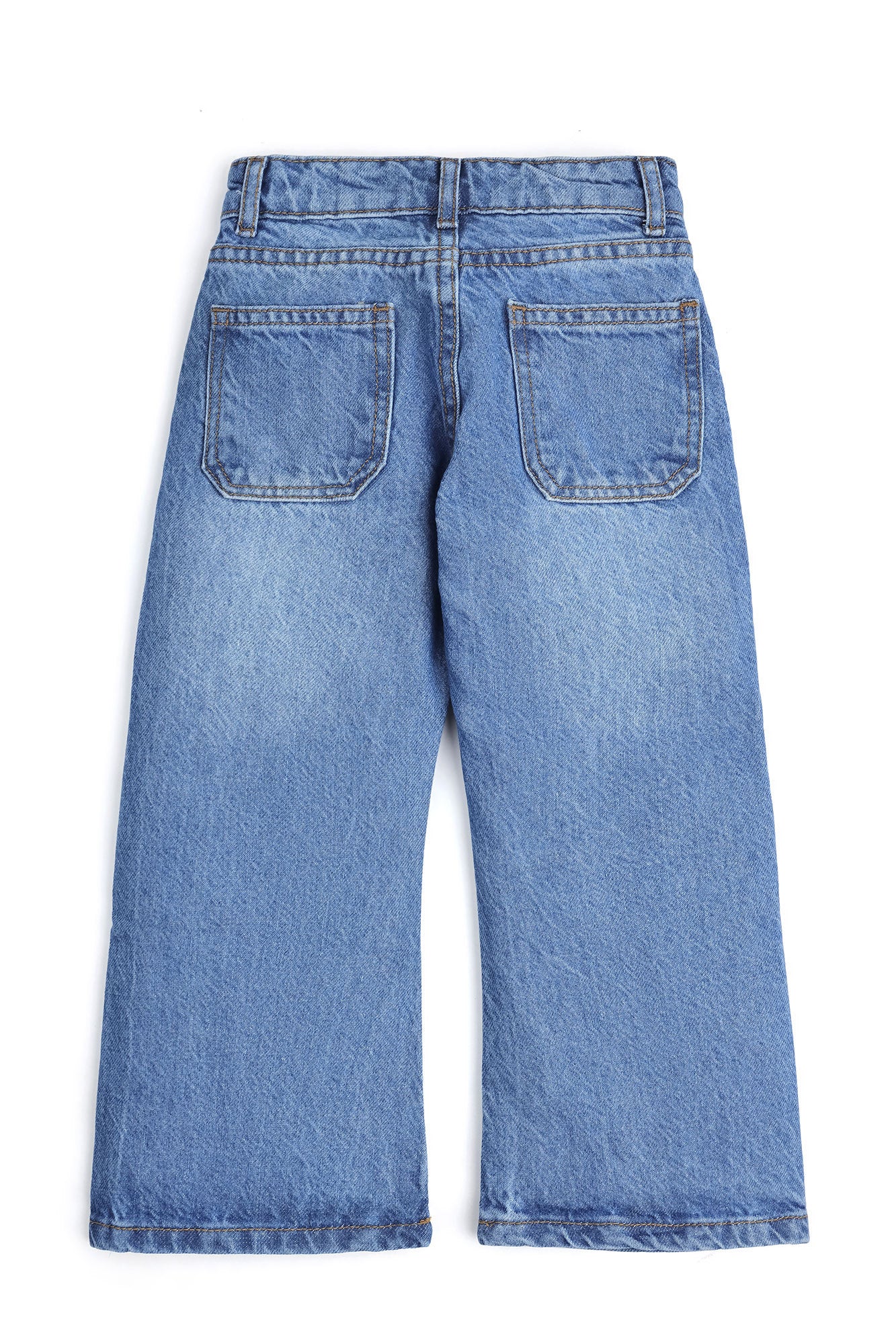 Girls Butterfly Embroidered Wide-Leg Denim
