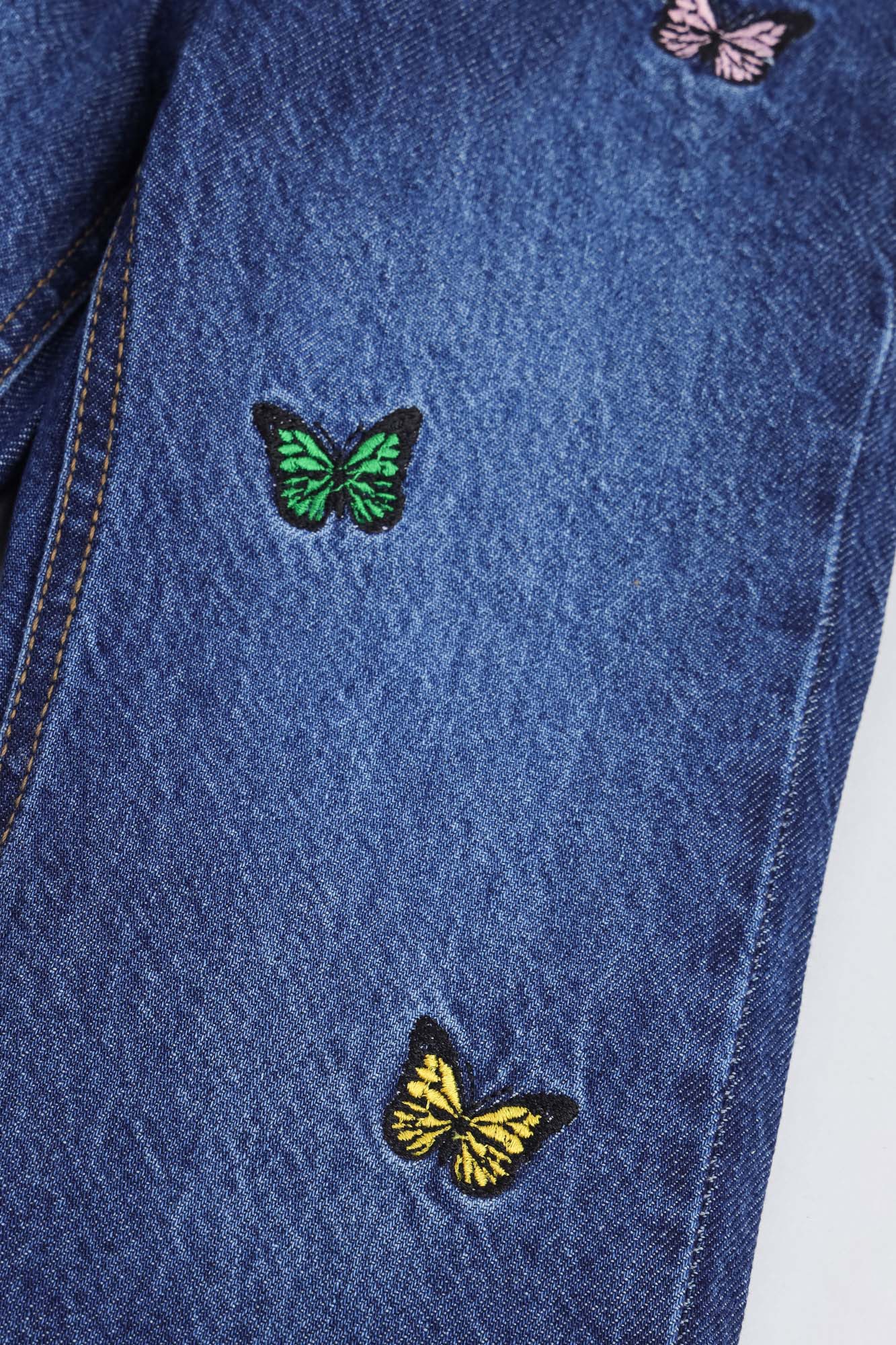 Girls Butterfly Embroidered Wide-Leg Denim