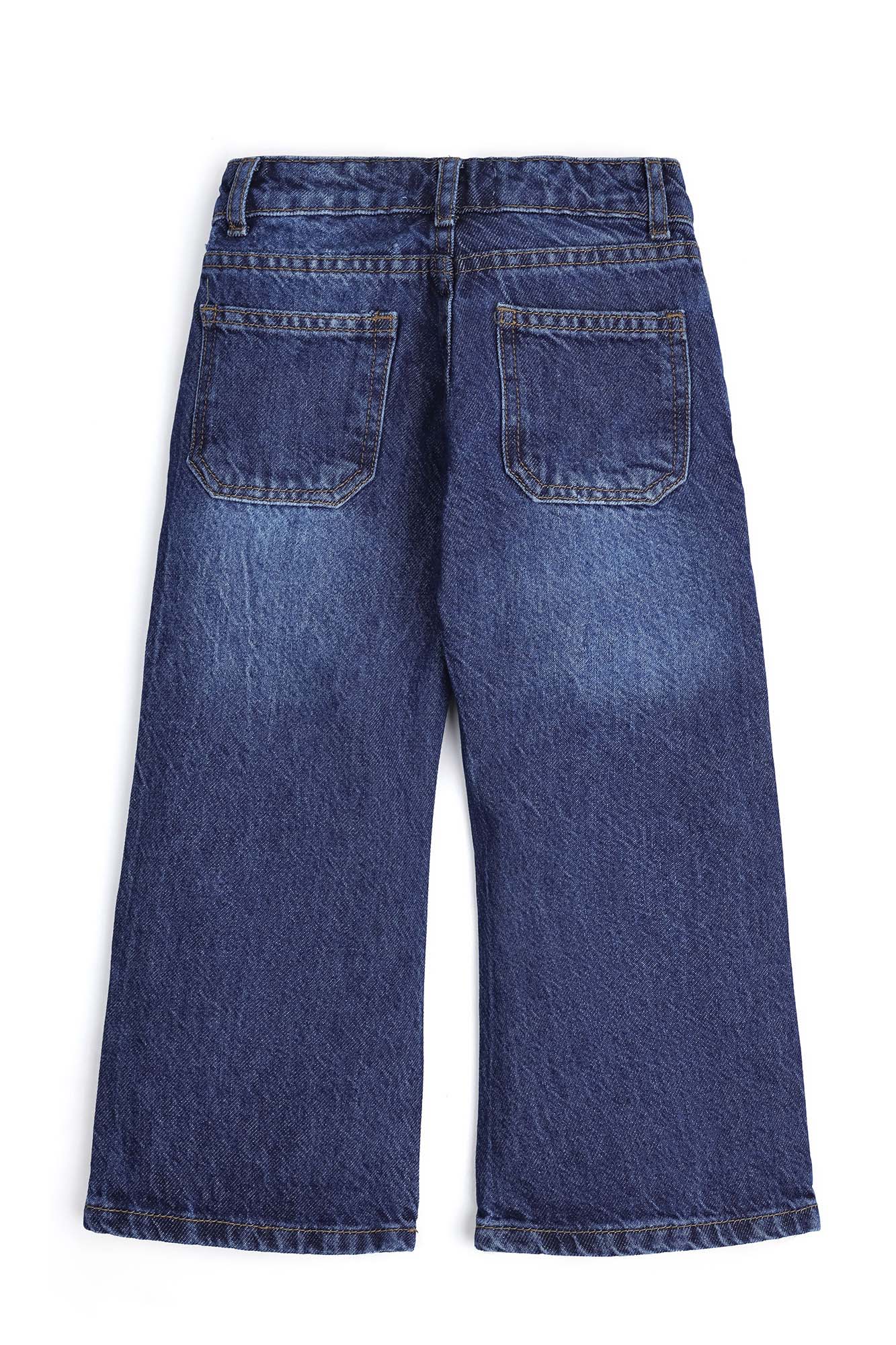 Girls Butterfly Embroidered Wide-Leg Denim
