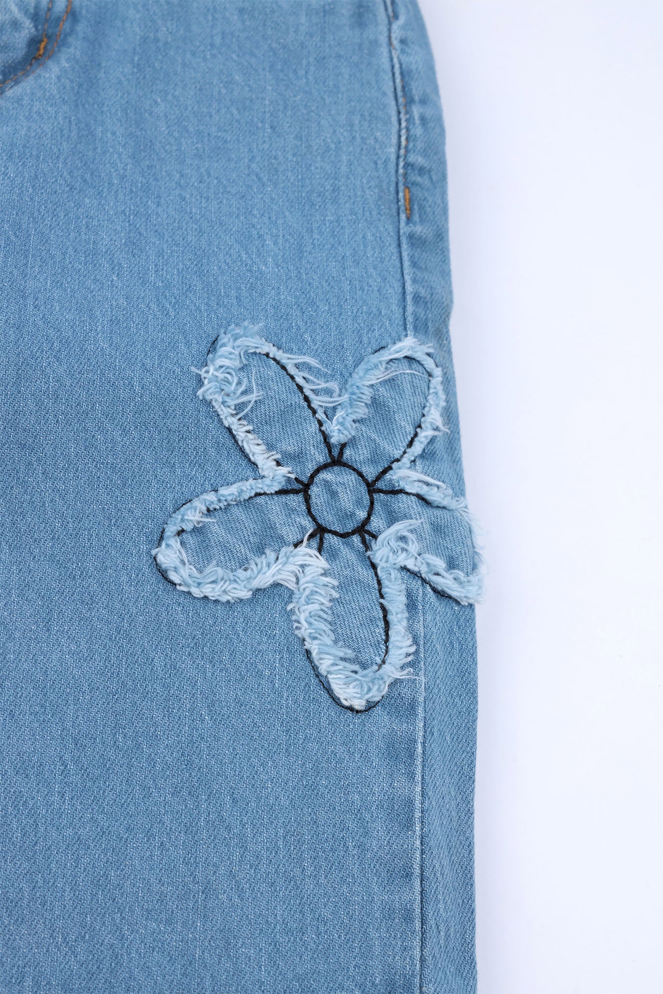 Girls' Wide-Leg Frayed-Pocket Denim