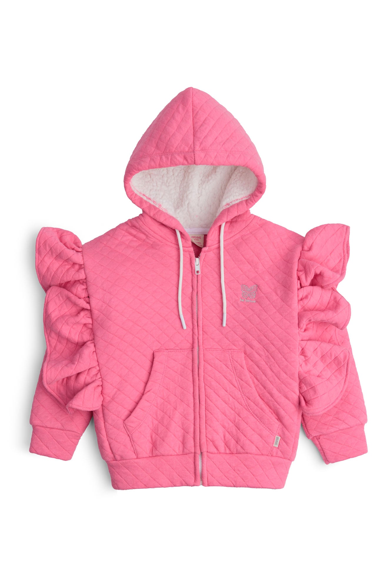 Ruffle Sleeve Quilted Zip-Up Hoodie