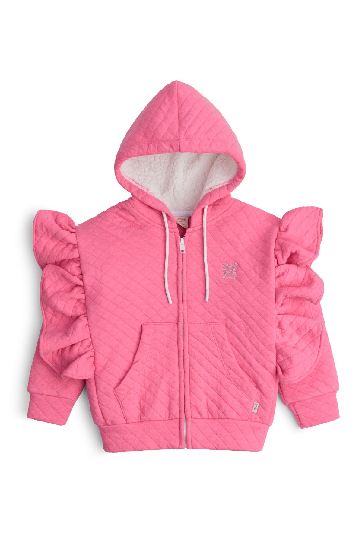 Ruffle Sleeve Quilted Zip-Up Hoodie