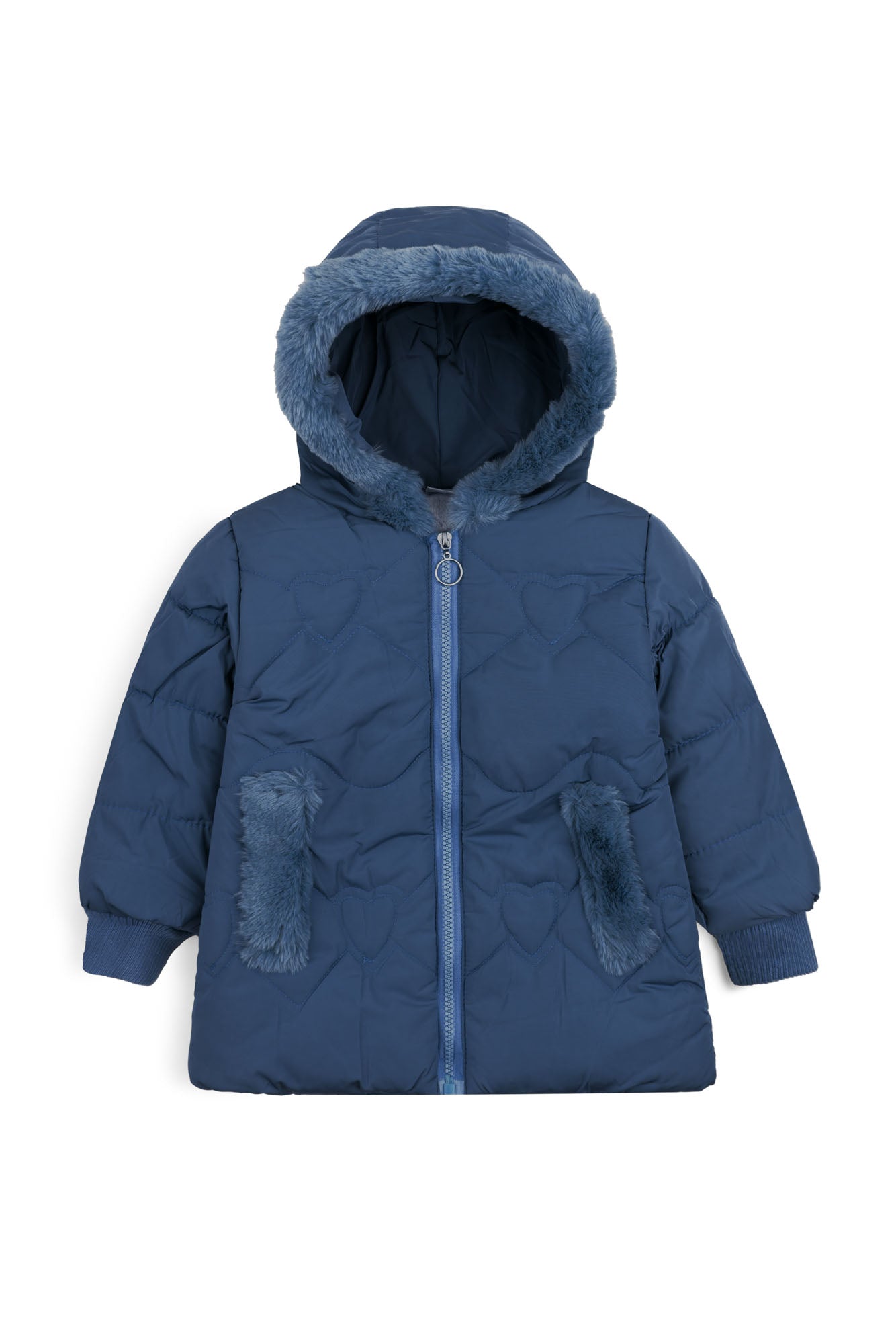 The Cozy Navy-Quilted Faux Fur Puffer Jacket