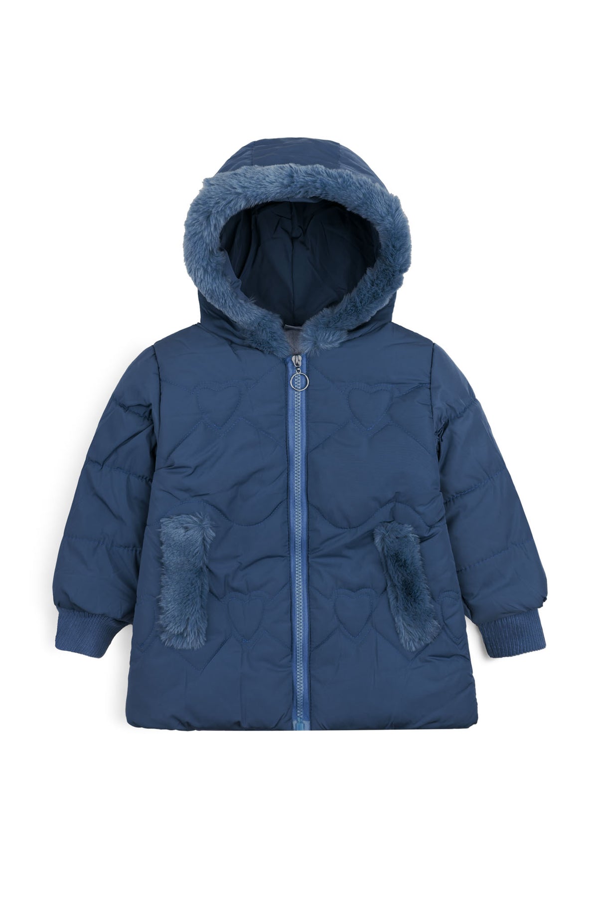 The Cozy Navy-Quilted Faux Fur Puffer Jacket