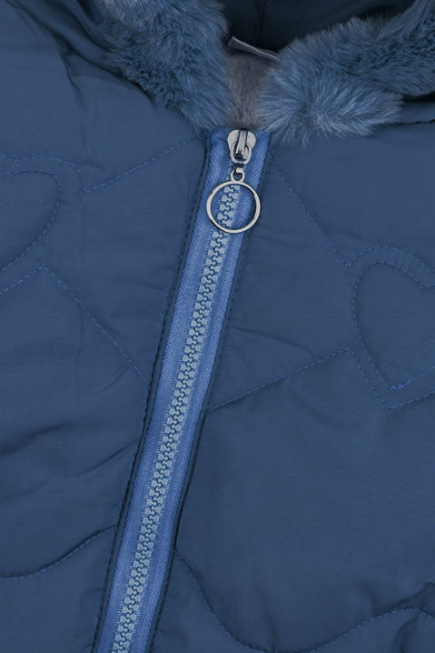 The Cozy Navy-Quilted Faux Fur Puffer Jacket