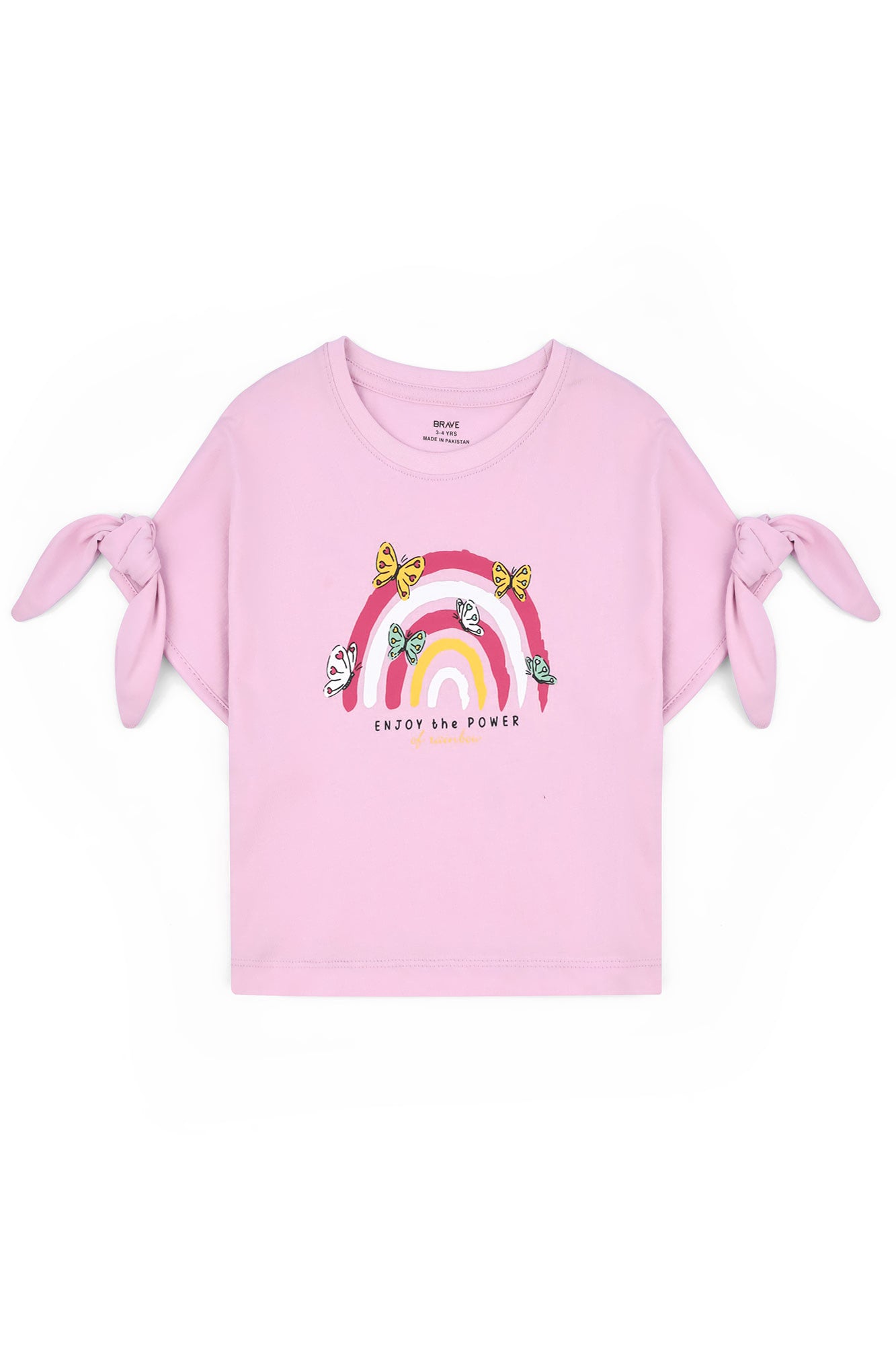 Girls' Pink Rainbow Knot-Sleeve Tee