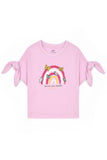 Girls' Pink Rainbow Knot-Sleeve Tee