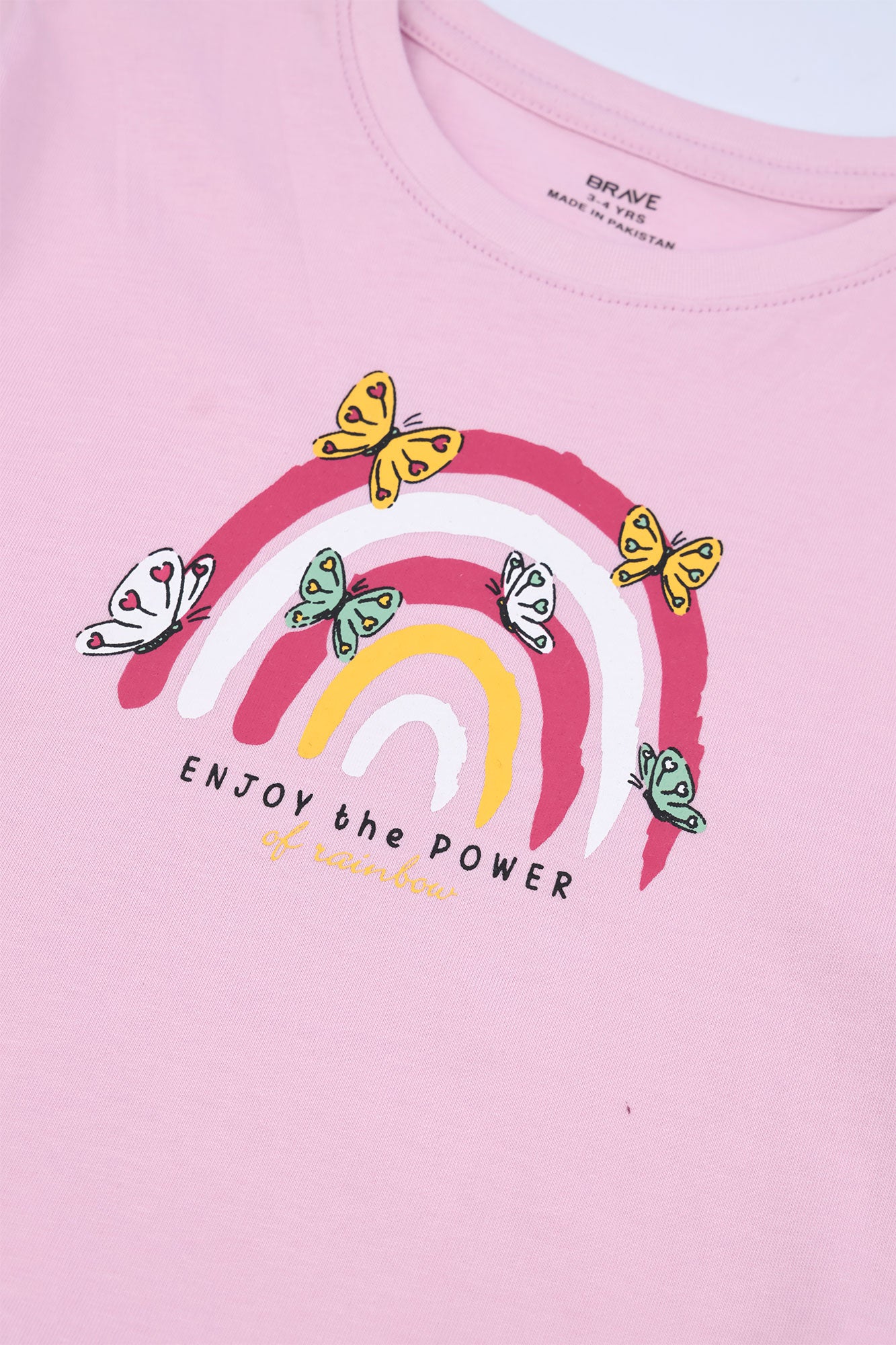 Girls' Pink Rainbow Knot-Sleeve Tee