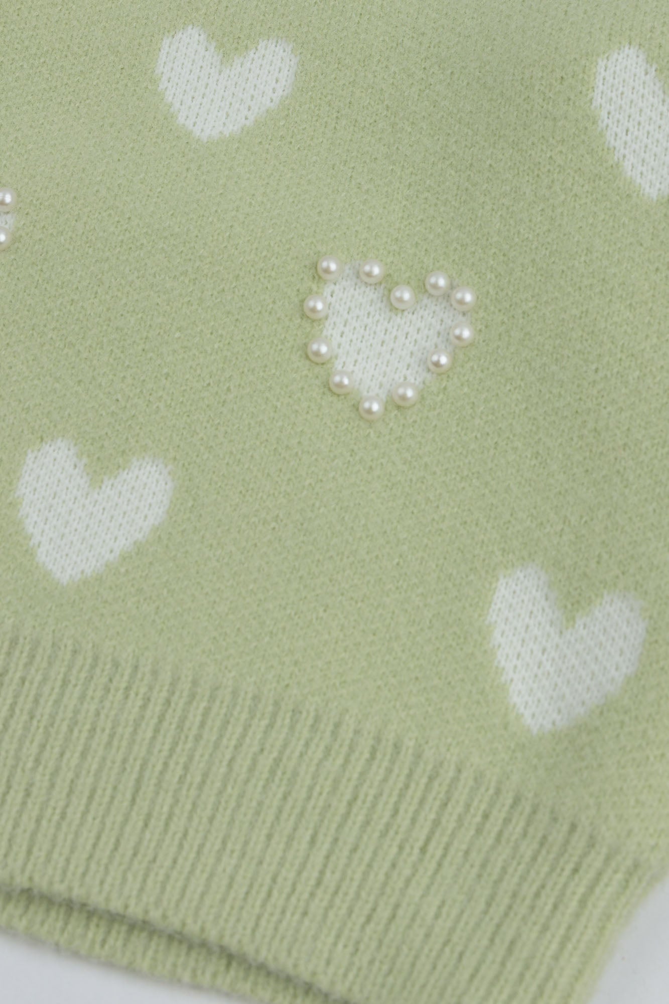 Green Charming Hearts Knit Sweater