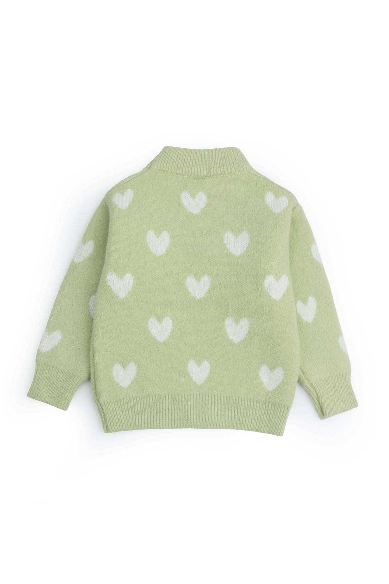 Green Charming Hearts Knit Sweater
