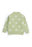 Green Charming Hearts Knit Sweater