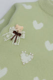 Green Charming Hearts Knit Sweater