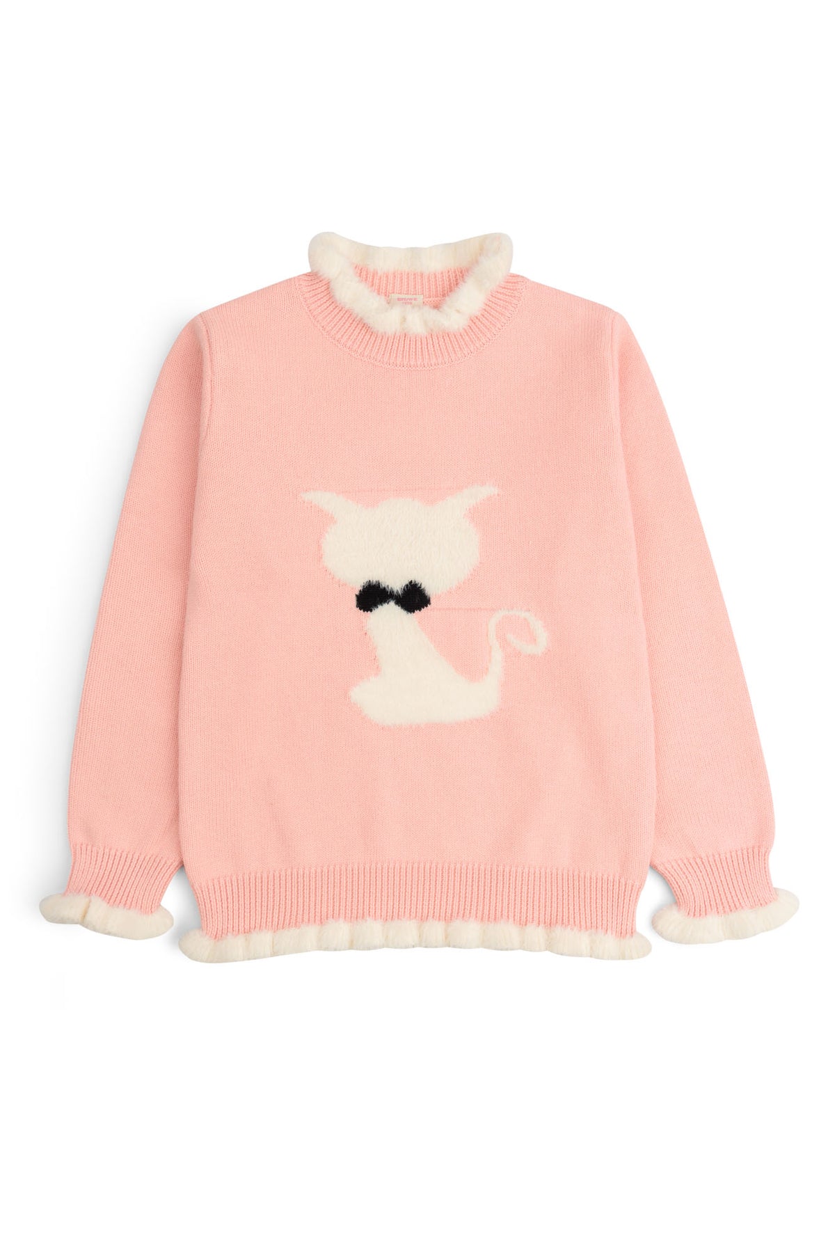 Pink Plush Kitten Ruffle Sweater