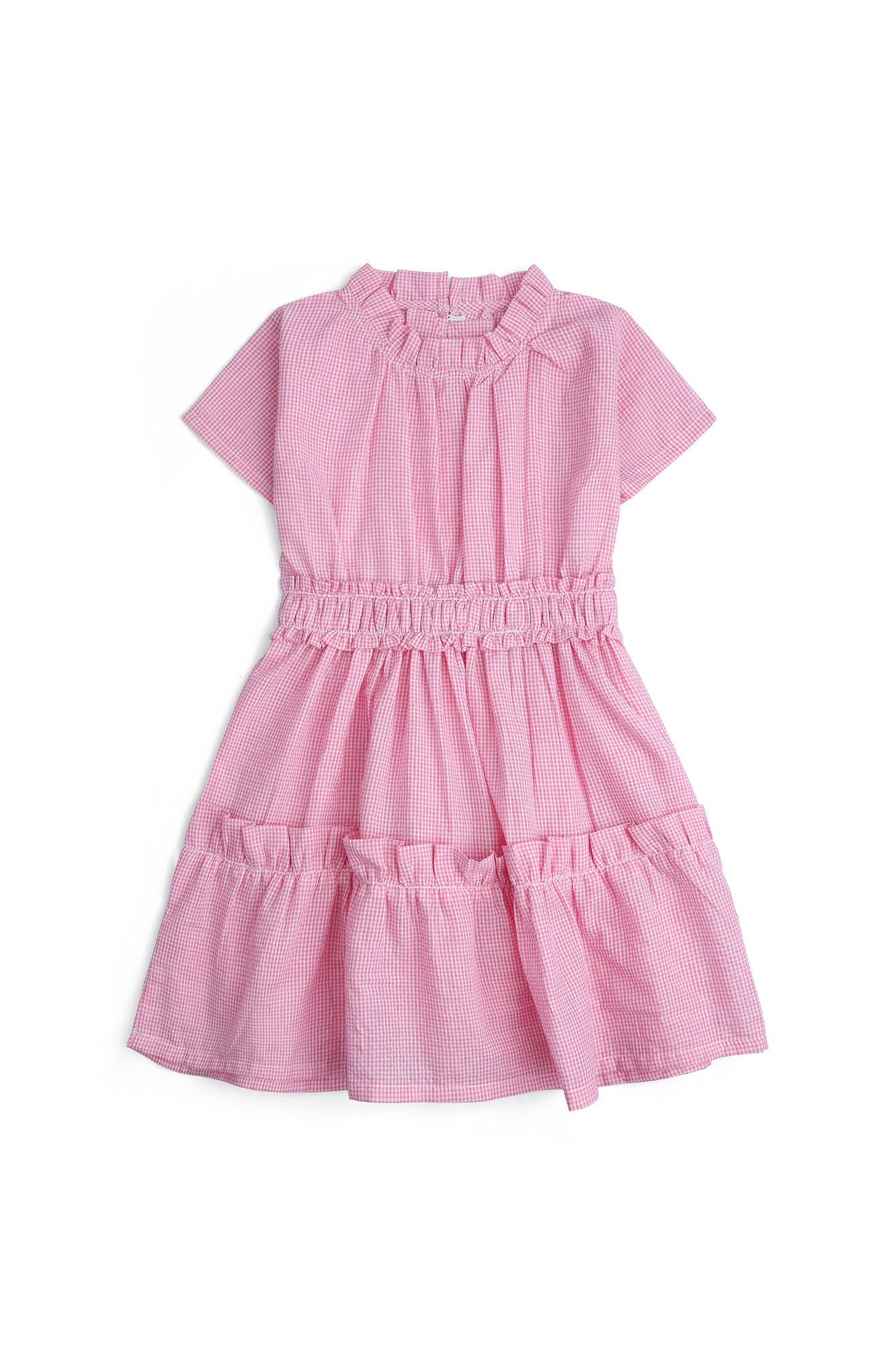 Girls' Pink Gingham Ruffled Dress