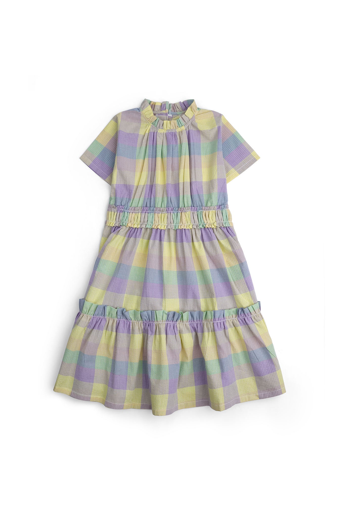 Girls' Pastel Checkered Ruffled Dress