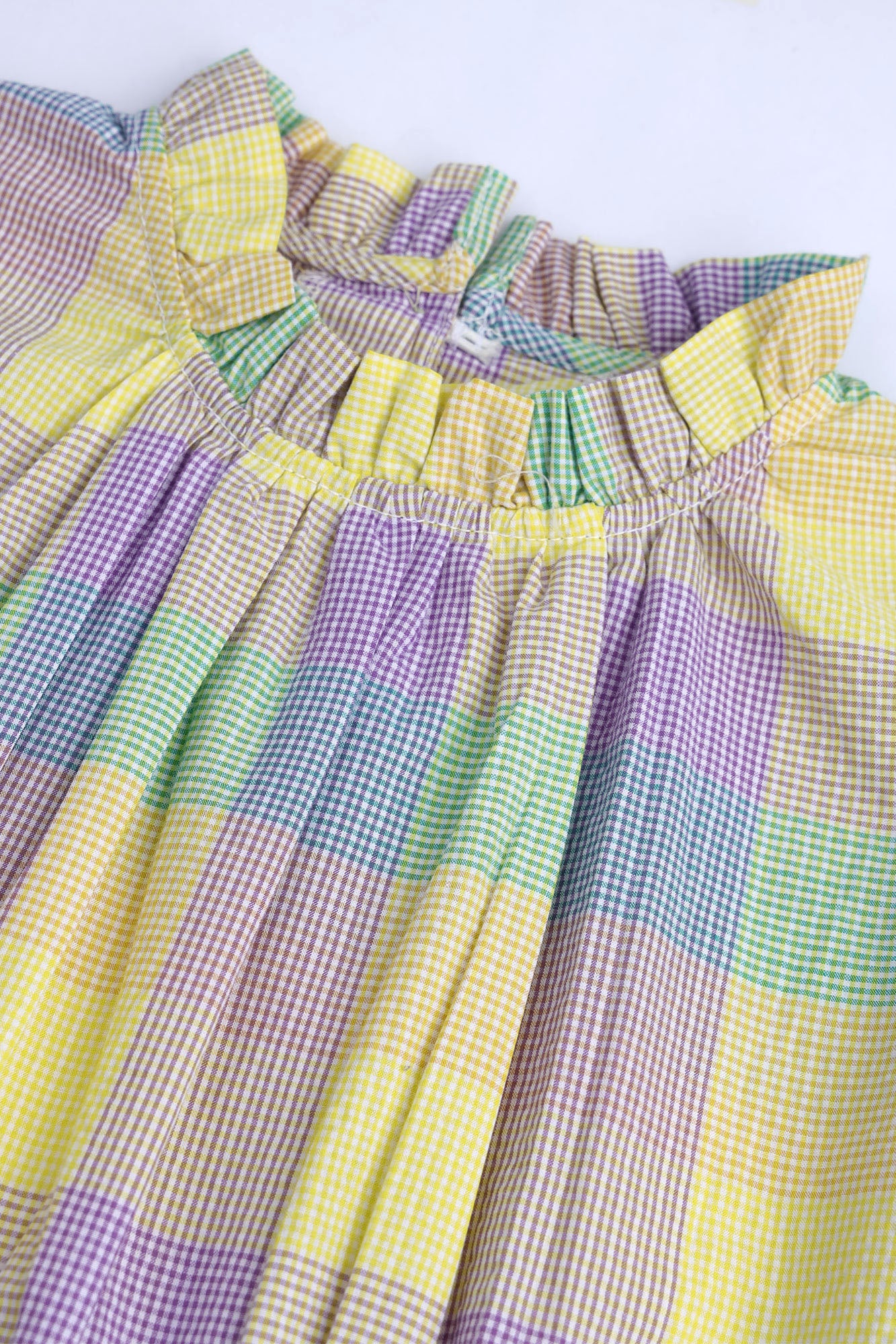 Girls' Pastel Checkered Ruffled Dress