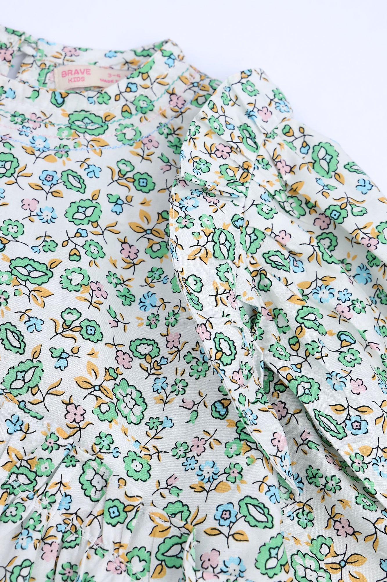 Girls' Green Floral Tiered Dress