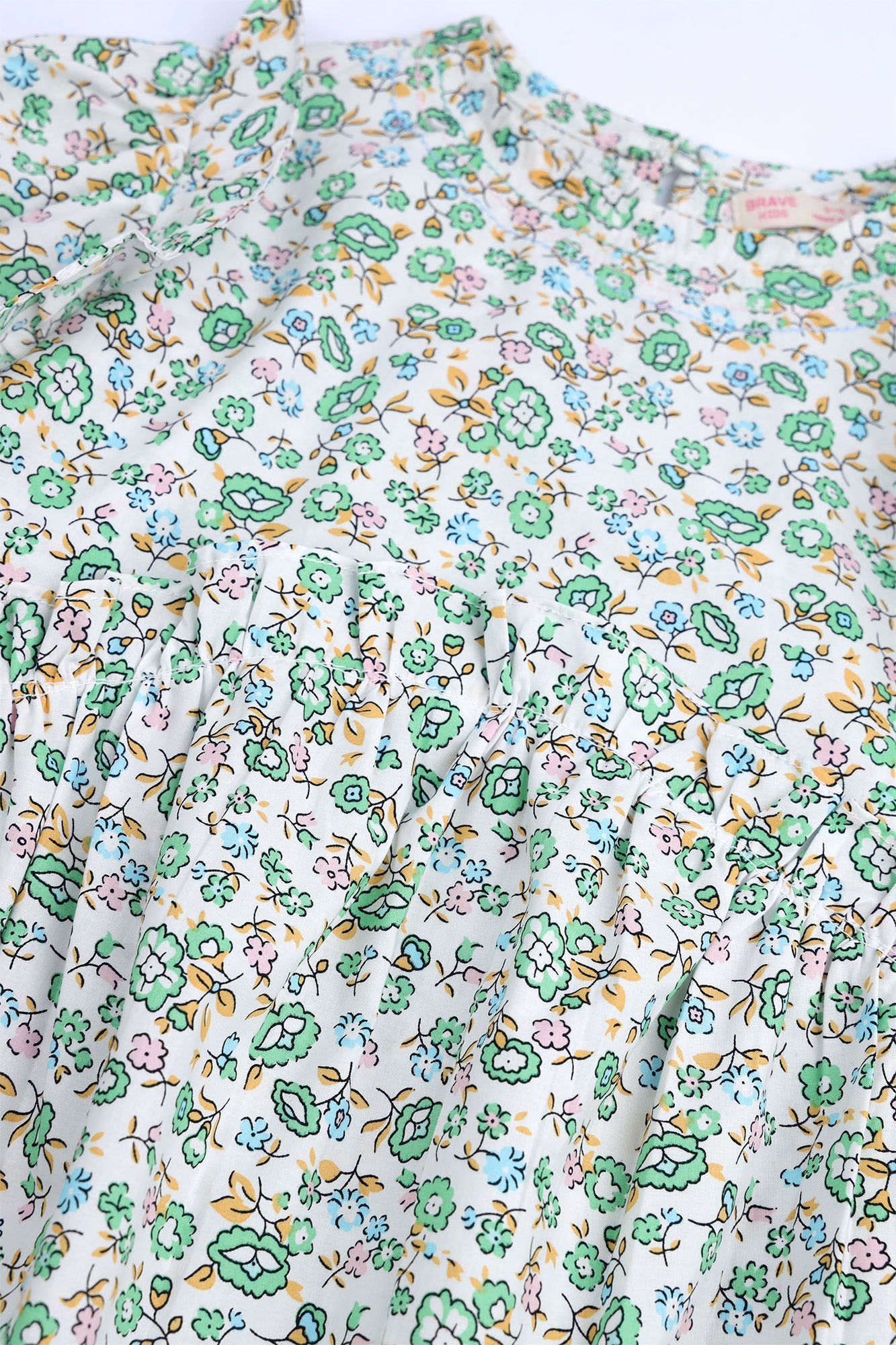 Girls' Green Floral Tiered Dress