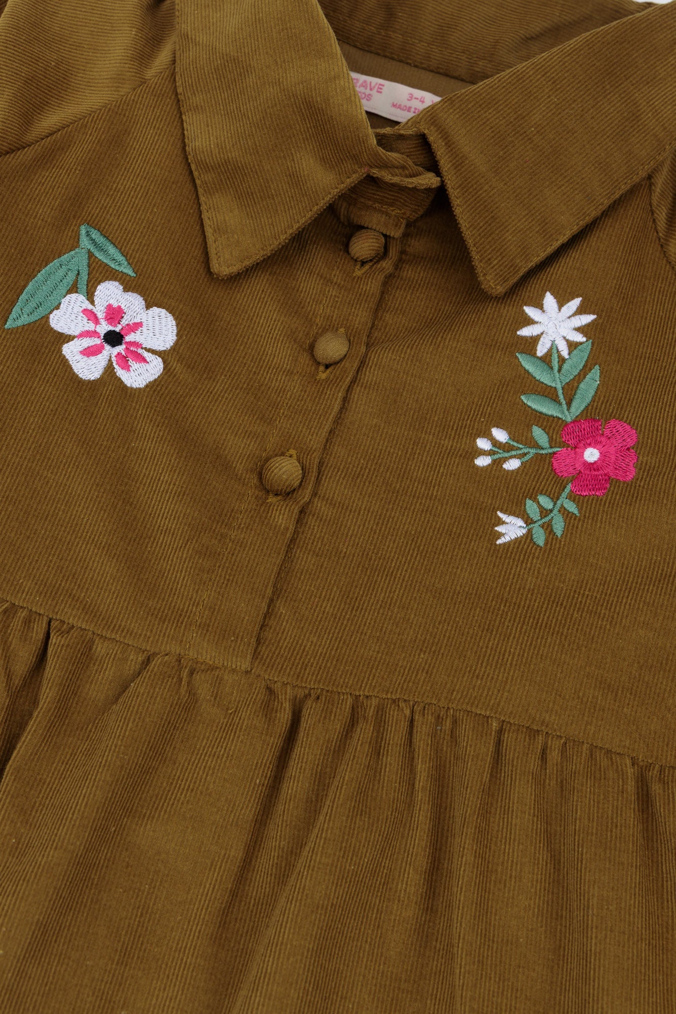 Floral Embroidered Corduroy Tiered Dress